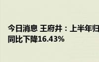 今日消息 王府井：上半年归母净利润同比减32.66%，同店同比下降16.43%