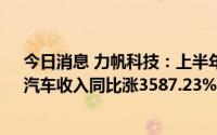 今日消息 力帆科技：上半年归母净利润同比增165.58%，汽车收入同比涨3587.23%