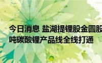 今日消息 盐湖提锂股金圆股份涨停，捌千错盐湖年产2000吨碳酸锂产品线全线打通