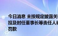 今日消息 未按规定披露关联担保、关联交易等事项，ST海投及时任董事长等责任人被给予警告，并处以合计610万元罚款