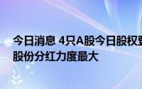 今日消息 4只A股今日股权登记，艾比森、万泽股份、韶能股份分红力度最大