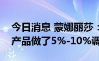 今日消息 蒙娜丽莎：上半年对部分价格低的产品做了5%-10%调升