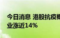 今日消息 港股抗疫概念股部分走高，开拓药业涨近14%