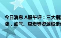 今日消息 A股午评：三大指数涨跌不一，大消费板块全线大涨，油气、煤炭等资源股走弱