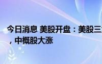 今日消息 美股开盘：美股三大指数涨跌不一，道指涨0.13%，中概股大涨