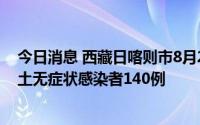 今日消息 西藏日喀则市8月26日新增本土确诊病例2例、本土无症状感染者140例