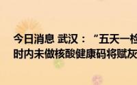 今日消息 武汉：“五天一检”调整为“两天一检”，48小时内未做核酸健康码将赋灰码