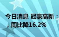 今日消息 冠豪高新：上半年归母净利1.5亿元，同比降16.2%