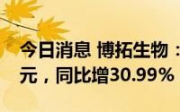 今日消息 博拓生物：上半年归母净利7.45亿元，同比增30.99%