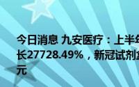 今日消息 九安医疗：上半年归母净利152.44亿元，同比增长27728.49%，新冠试剂盒iHealth系列产品收入230.52亿元