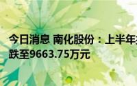 今日消息 南化股份：上半年扣除与主营无关业务收入后营收跌至9663.75万元