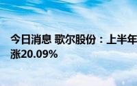 今日消息 歌尔股份：上半年归母净利润20.79亿元，同比上涨20.09%