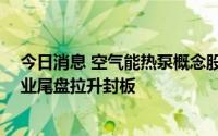 今日消息 空气能热泵概念股尾盘继续走强，5天3板大元泵业尾盘拉升封板