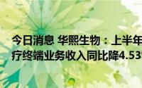 今日消息 华熙生物：上半年归母净利润同比增31.25%，医疗终端业务收入同比降4.53%