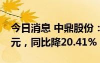 今日消息 中鼎股份：上半年归母净利4.71亿元，同比降20.41%