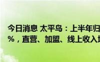 今日消息 太平鸟：上半年归母净利1.33亿元，同比降67.57%，直营、加盟、线上收入均下滑