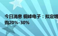 今日消息 铜峰电子：拟定增募资不超4亿元，控股股东拟认购20%-30%