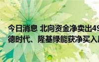 今日消息 北向资金净卖出49.8亿元终结连续3日净买入，宁德时代、隆基绿能获净买入居前