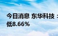 今日消息 东华科技：上半年营业收入同比降低8.66%