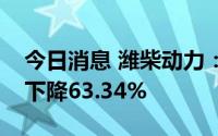 今日消息 潍柴动力：上半年归母净利润同比下降63.34%