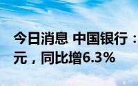 今日消息 中国银行：上半年净利润1199.2亿元，同比增6.3%