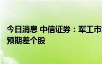 今日消息 中信证券：军工市场风格分化，建议布局高性价比预期差个股