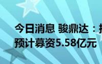 今日消息 骏鼎达：拟冲刺创业板IPO上市，预计募资5.58亿元