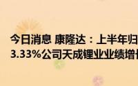 今日消息 康隆达：上半年归母净利同比增174.31%，参股33.33%公司天成锂业业绩增长