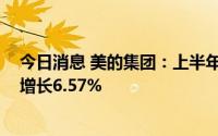 今日消息 美的集团：上半年归母净利润159.95亿元，同比增长6.57%