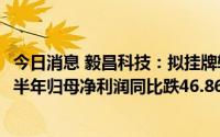 今日消息 毅昌科技：拟挂牌转让沈阳毅昌发展49%股权，上半年归母净利润同比跌46.86%