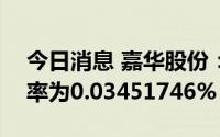 今日消息 嘉华股份：IPO网上发行最终中签率为0.03451746%