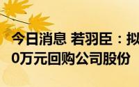 今日消息 若羽臣：拟以自有资金2000万-3000万元回购公司股份