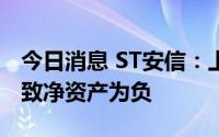 今日消息 ST安信：上半年净亏8.86亿元，导致净资产为负