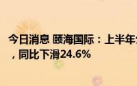 今日消息 颐海国际：上半年公司拥有人应占净利润2.63亿元，同比下滑24.6%