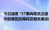 今日消息 *ST美尚收关注函：说明公司未迁址至湖北省十堰市的原因及障碍及相关表述是否虚假记载