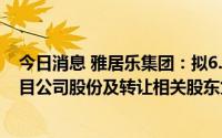 今日消息 雅居乐集团：拟6.8亿元出售所持济南两宗地块项目公司股份及转让相关股东贷款