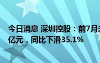 今日消息 深圳控股：前7月未经审计总合同销售额约53.94 亿元，同比下滑35.1%