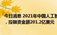 今日消息 2021年中国人工智能产业规模达4041亿元人民币，投融资金额201.2亿美元