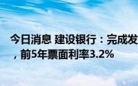 今日消息 建设银行：完成发行400亿元无固定期限资本债券，前5年票面利率3.2%