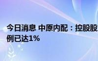 今日消息 中原内配：控股股东、实控人近期减持公司股份比例已达1%