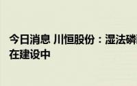 今日消息 川恒股份：湿法磷酸装置已投料开车，后续装置尚在建设中