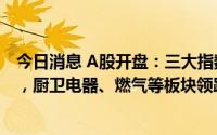 今日消息 A股开盘：三大指数集体低开，创业板指跌0.33%，厨卫电器、燃气等板块领跌