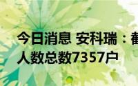 今日消息 安科瑞：截至8月31日，公司股东人数总数7357户