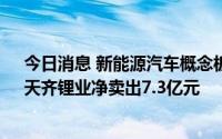 今日消息 新能源汽车概念板块主力资金净流出超20亿元，天齐锂业净卖出7.3亿元