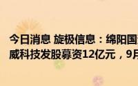 今日消息 旋极信息：绵阳国资委将成公司新实控人，拟向君威科技发股募资12亿元，9月2日复牌