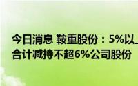 今日消息 鞍重股份：5%以上股东杨永柱及其一致行动人拟合计减持不超6%公司股份