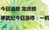 今日消息 龙虎榜|寒武纪今日涨停：一机构净买入4113.61万元