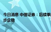 今日消息 中信证券：后续季度银行板块主要盈利要素有望逐步企稳