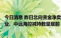 今日消息 昨日北向资金净卖出8.42亿元，京东方A、紫金矿业、中远海控减持数量居前