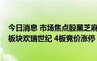 今日消息 市场焦点股黑芝麻 7天6板低开4.97%，文化传媒板块欢瑞世纪 4板竞价涨停